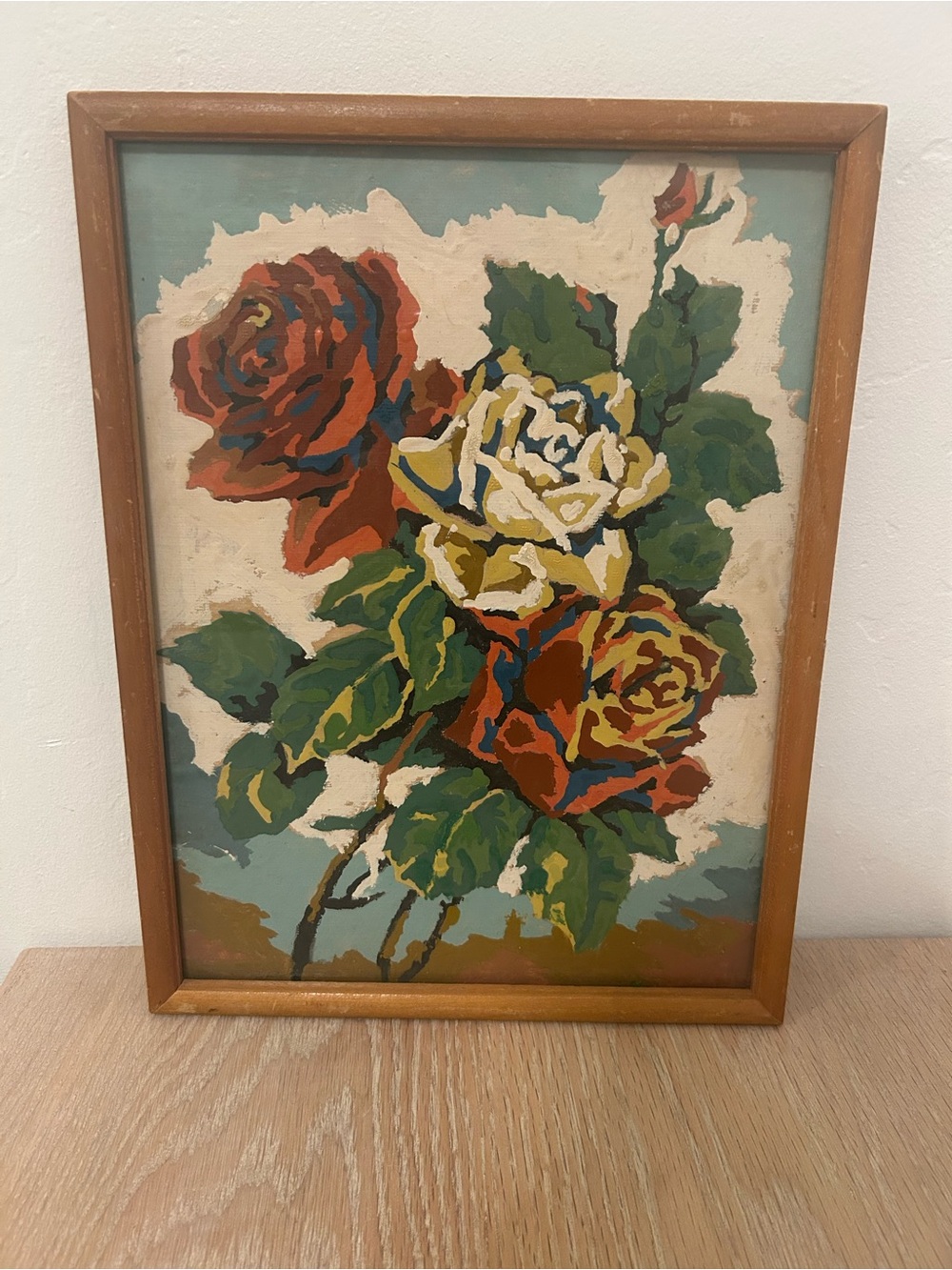 Vintage Rose Bouquet Painting in Red, White, Green